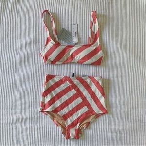NWT asymmetrical retro stripe high-waisted set